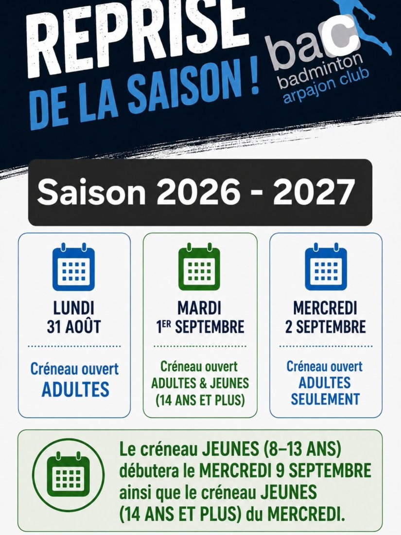 Reprise de la saison 2026-2027